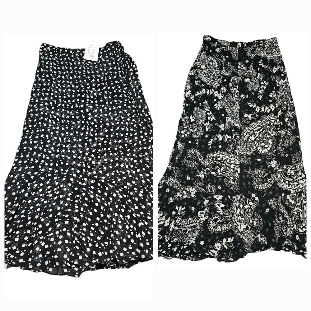 Indira Maxi Skirt Size S Reversible Confetti Paisley‎ Black White Rayon New